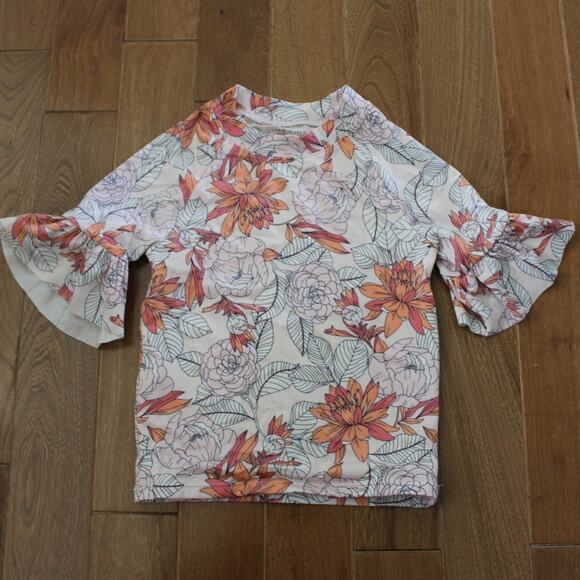 Janie and Jack Short Ruffle Sleeve Floral Rash Guard Bathing Suit Swim Top 8 - Picture 1 of 5